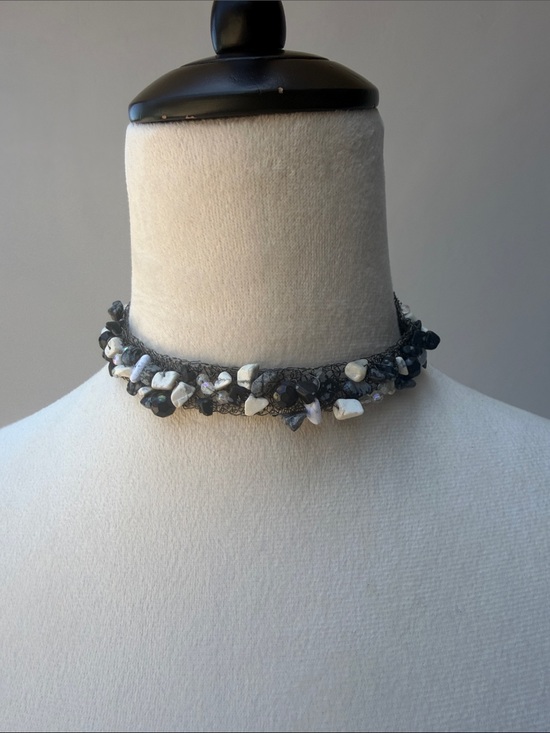 Jewelry - Handcrafted Gray Black & White Beaded Adjustable Choker Necklace